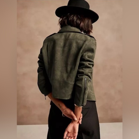 Banana republic jacket Womens Vegan Suede moto full zip green - Picture 2 of 4